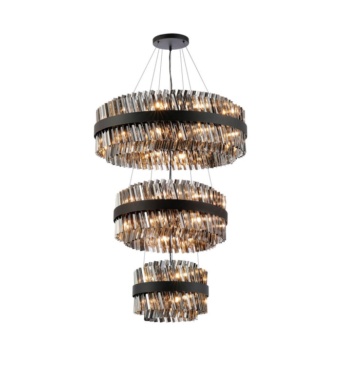 Lysander 3 Tier 40cm + 60cm + 80cm Pendant 10 + 18 + 24 Light G9 Satin Black/Smoke Item Weight: 50kg-5