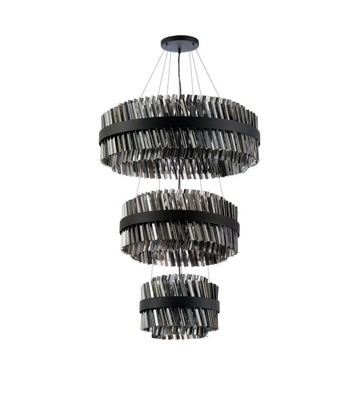 Lysander 3 Tier 40cm + 60cm + 80cm Pendant 10 + 18 + 24 Light G9 Satin Black/Smoke Item Weight: 50kg-9