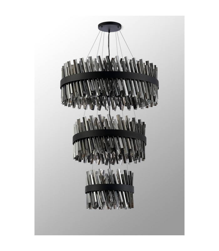 Lysander 3 Tier 40cm + 60cm + 80cm Pendant 10 + 18 + 24 Light G9 Satin Black/Smoke Item Weight: 50kg-10