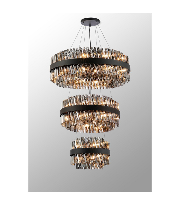 Lysander 3 Tier 40cm + 60cm + 80cm Pendant 10 + 18 + 24 Light G9 Satin Black/Smoke Item Weight: 50kg-11