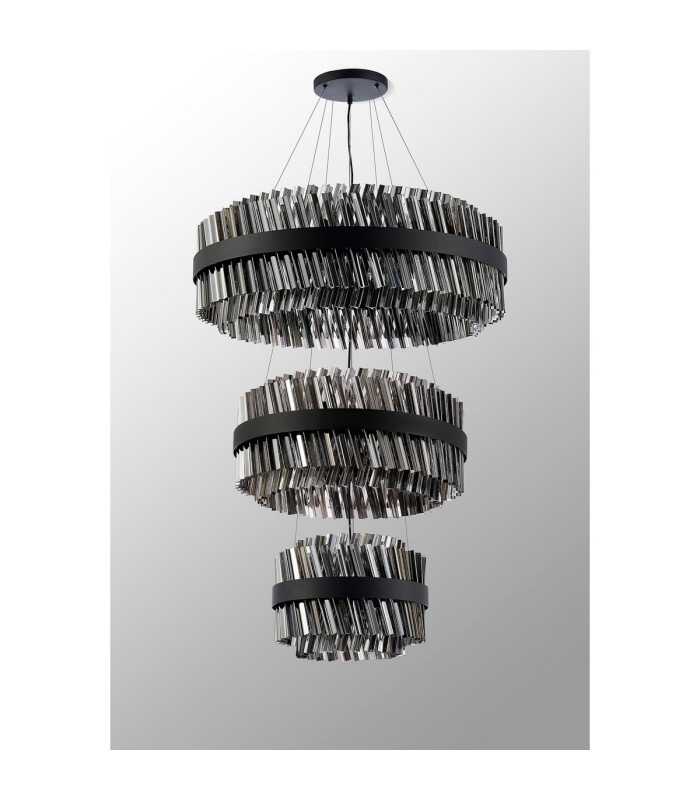 Lysander 3 Tier 40cm + 60cm + 80cm Pendant 10 + 18 + 24 Light G9 Satin Black/Smoke Item Weight: 50kg-12
