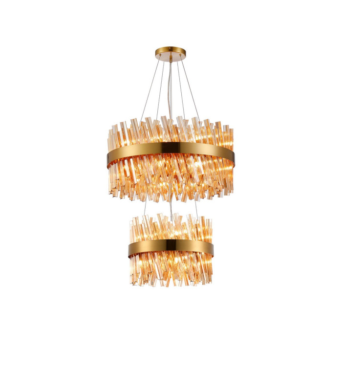 Lysander 2 Tier 40cm + 60cm Pendant 10 + 18 Light G9 Brass/Amber Item Weight: 27kg-1