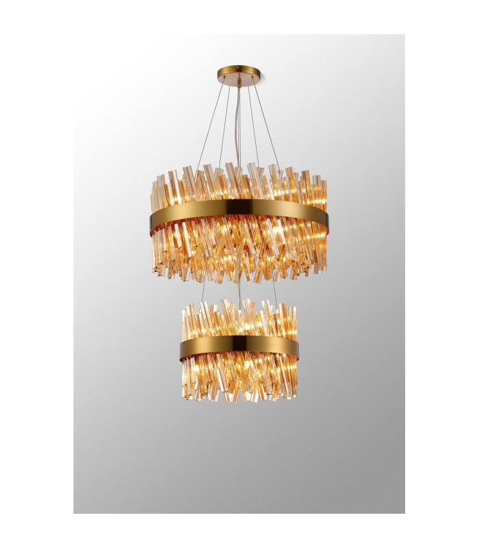 Lysander 2 Tier 40cm + 60cm Pendant 10 + 18 Light G9 Brass/Amber Item Weight: 27kg-3
