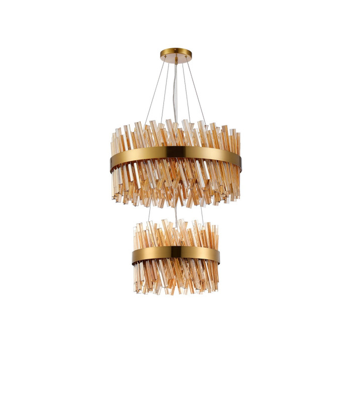 Lysander 2 Tier 40cm + 60cm Pendant 10 + 18 Light G9 Brass/Amber Item Weight: 27kg-4
