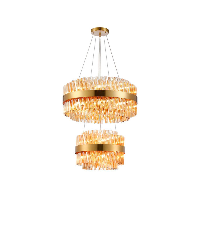 Lysander 2 Tier 40cm + 60cm Pendant 10 + 18 Light G9 Brass/Amber Item Weight: 27kg-5