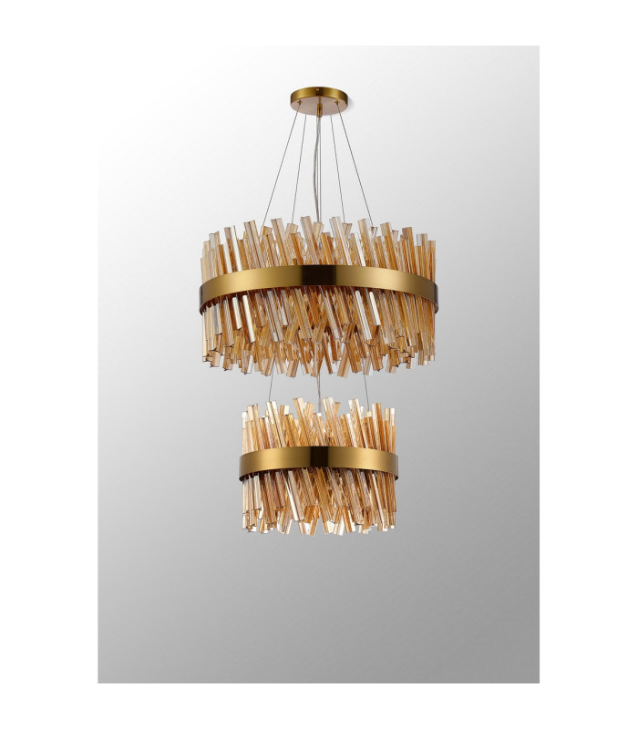 Lysander 2 Tier 40cm + 60cm Pendant 10 + 18 Light G9 Brass/Amber Item Weight: 27kg-10