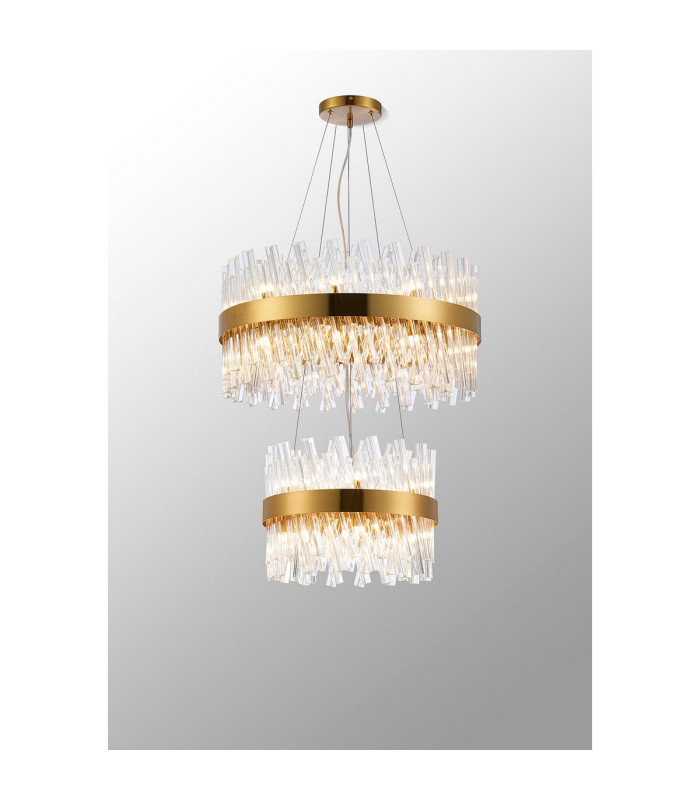 Lysander 2 Tier 40cm + 60cm Pendant 10 + 18 Light G9 Brass/Clear Item Weight: 27kg-3