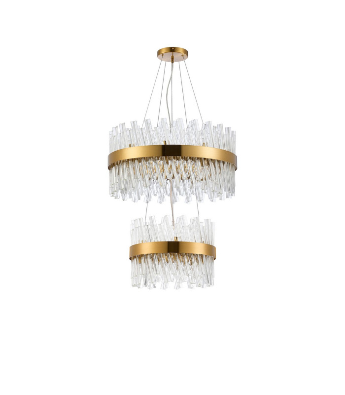 Lysander 2 Tier 40cm + 60cm Pendant 10 + 18 Light G9 Brass/Clear Item Weight: 27kg-4