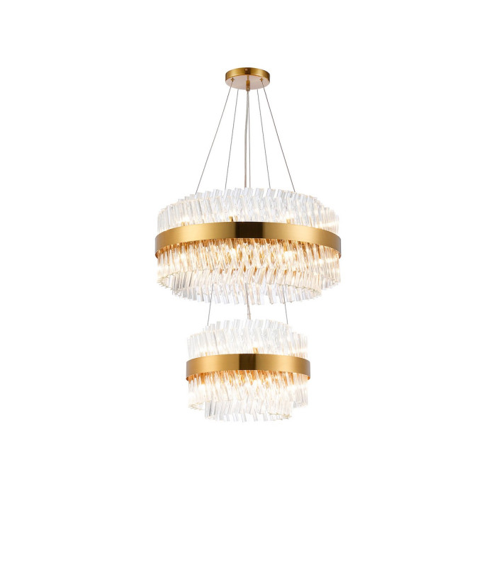 Lysander 2 Tier 40cm + 60cm Pendant 10 + 18 Light G9 Brass/Clear Item Weight: 27kg-5