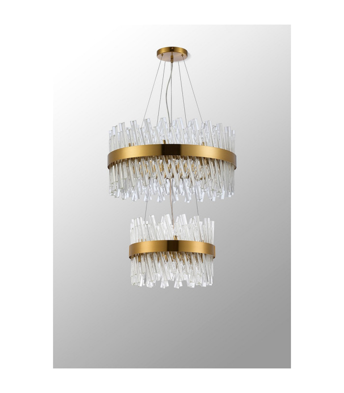 Lysander 2 Tier 40cm + 60cm Pendant 10 + 18 Light G9 Brass/Clear Item Weight: 27kg-10