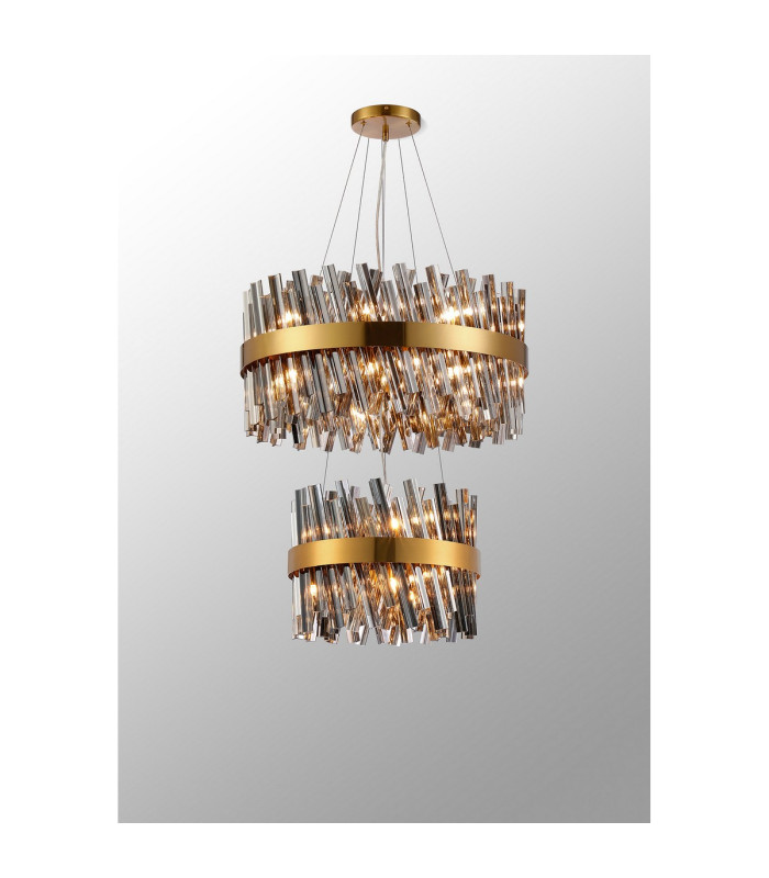 Lysander 2 Tier 40cm + 60cm Pendant 10 + 18 Light G9 Brass/Smoke Item Weight: 27kg-3