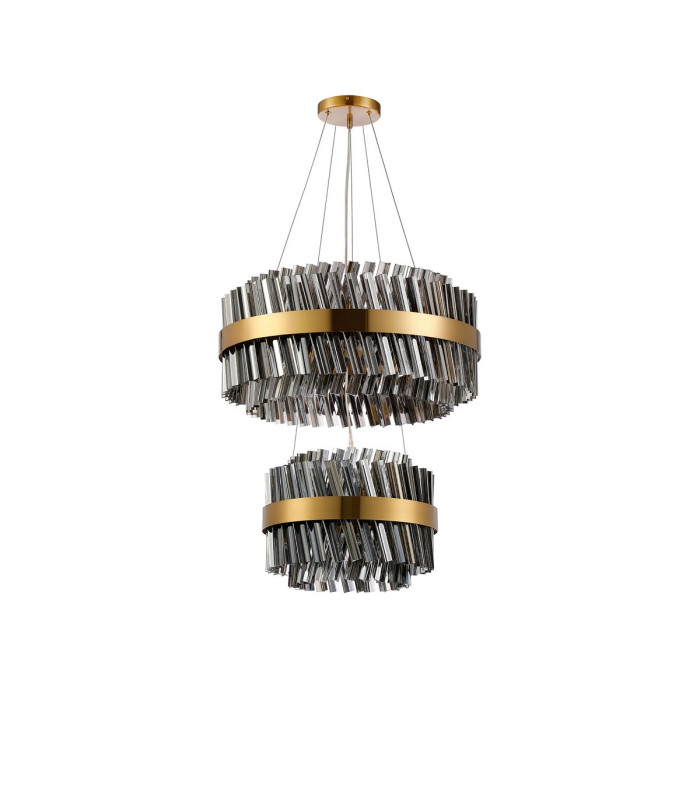 Lysander 2 Tier 40cm + 60cm Pendant 10 + 18 Light G9 Brass/Smoke Item Weight: 27kg-9