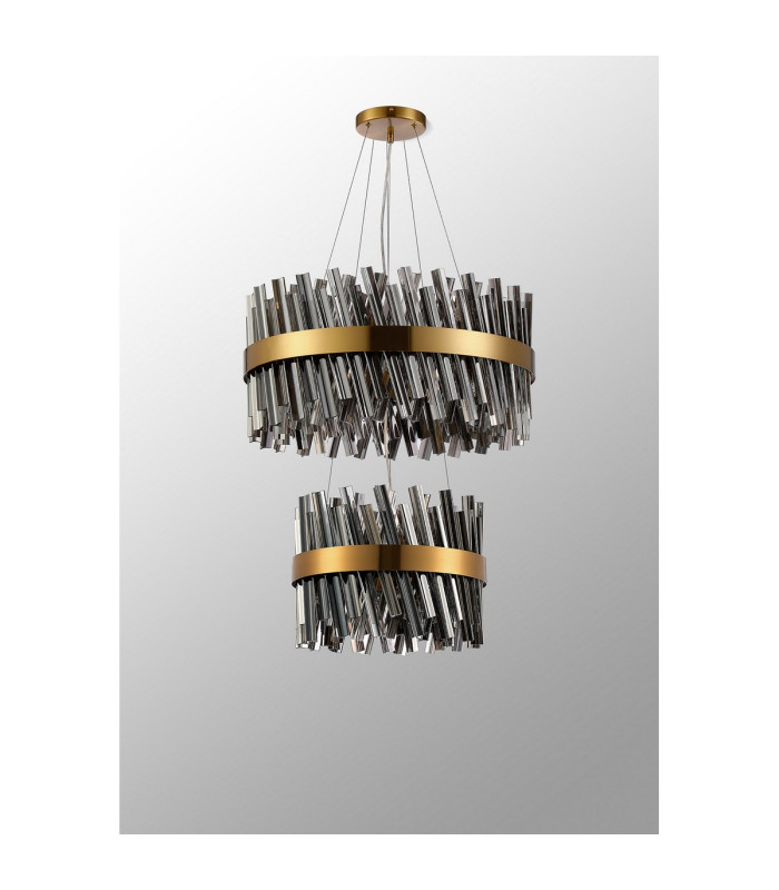 Lysander 2 Tier 40cm + 60cm Pendant 10 + 18 Light G9 Brass/Smoke Item Weight: 27kg-10