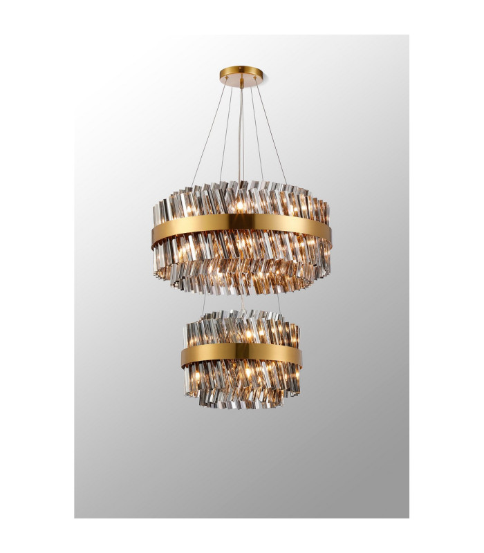 Lysander 2 Tier 40cm + 60cm Pendant 10 + 18 Light G9 Brass/Smoke Item Weight: 27kg-11
