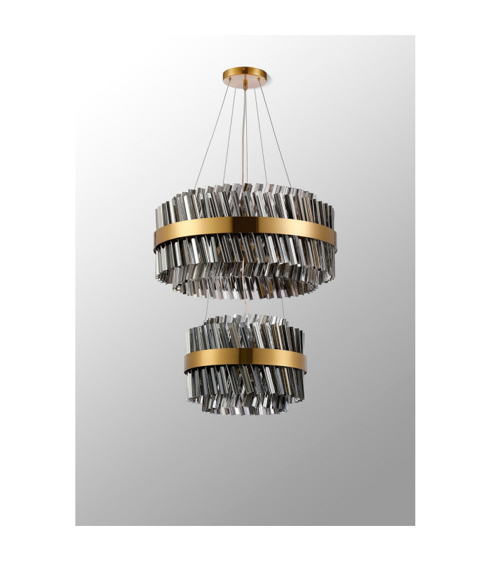Lysander 2 Tier 40cm + 60cm Pendant 10 + 18 Light G9 Brass/Smoke Item Weight: 27kg-12