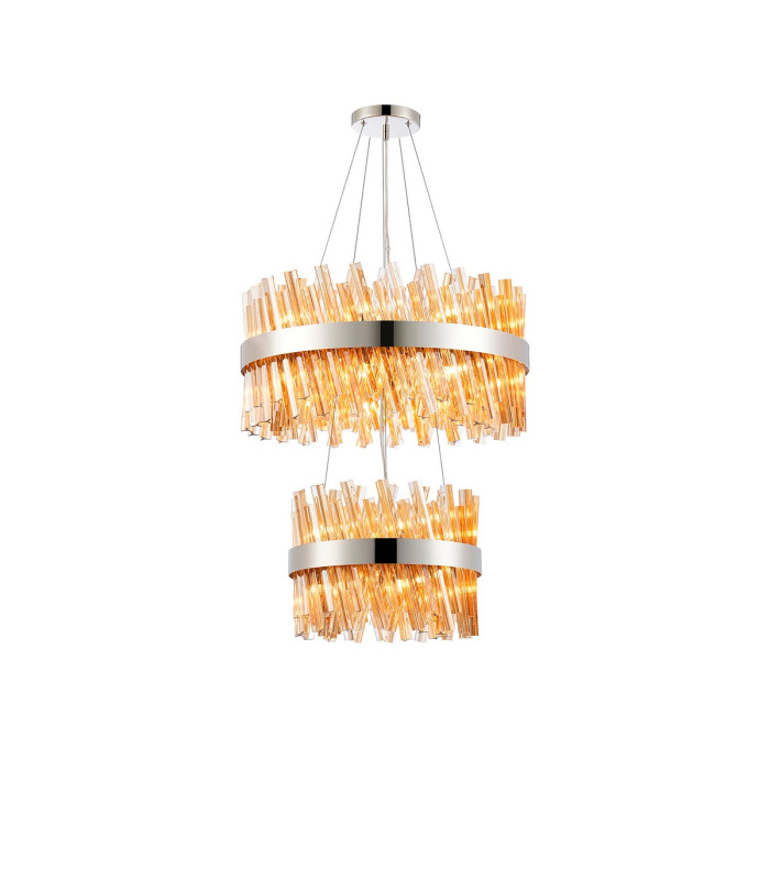 Lysander 2 Tier 40cm + 60cm Pendant 10 + 18 Light G9 Polished Nickel/Amber Item Weight: 27kg-1