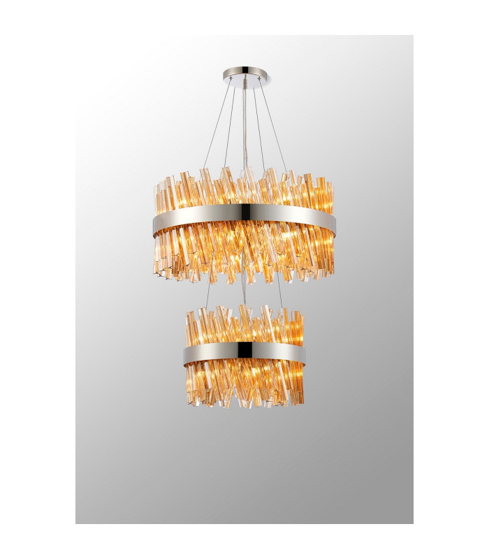 Lysander 2 Tier 40cm + 60cm Pendant 10 + 18 Light G9 Polished Nickel/Amber Item Weight: 27kg-3