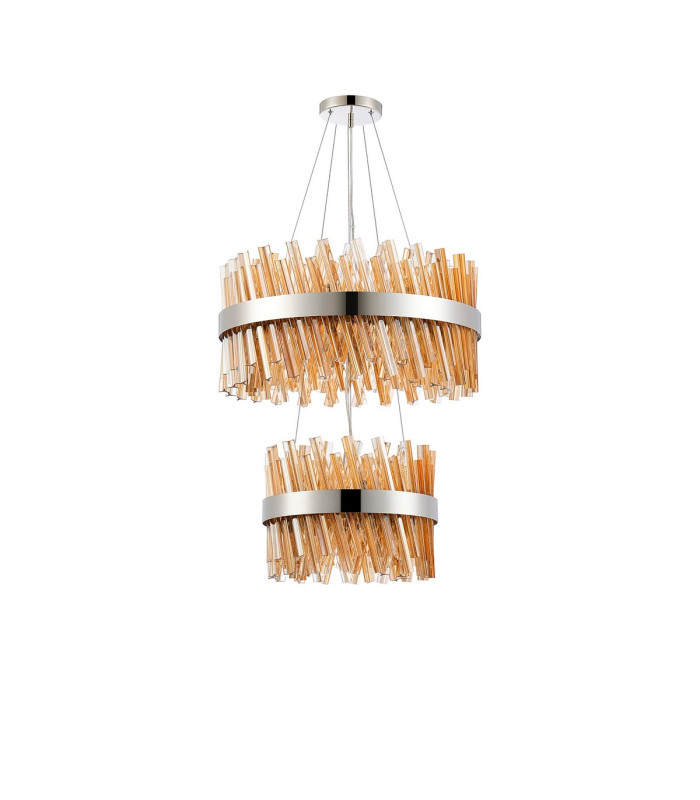 Lysander 2 Tier 40cm + 60cm Pendant 10 + 18 Light G9 Polished Nickel/Amber Item Weight: 27kg-4