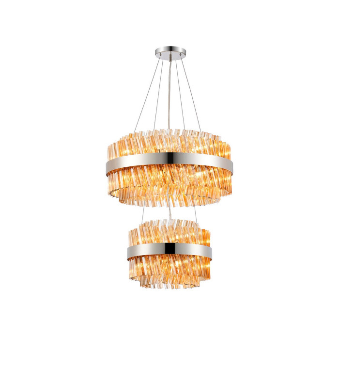 Lysander 2 Tier 40cm + 60cm Pendant 10 + 18 Light G9 Polished Nickel/Amber Item Weight: 27kg-5