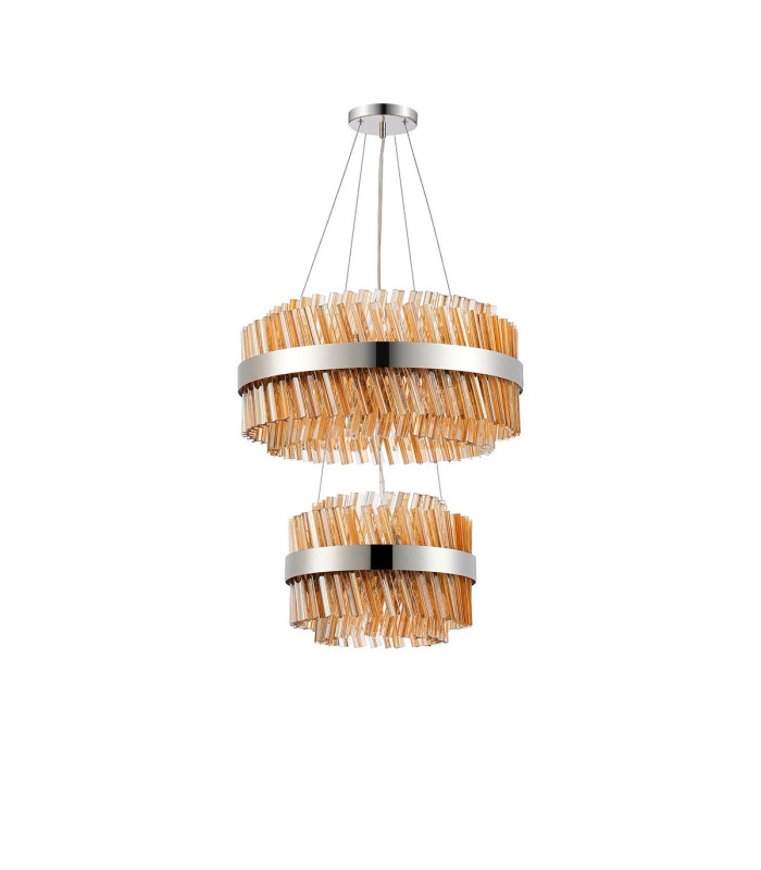 Lysander 2 Tier 40cm + 60cm Pendant 10 + 18 Light G9 Polished Nickel/Amber Item Weight: 27kg-9