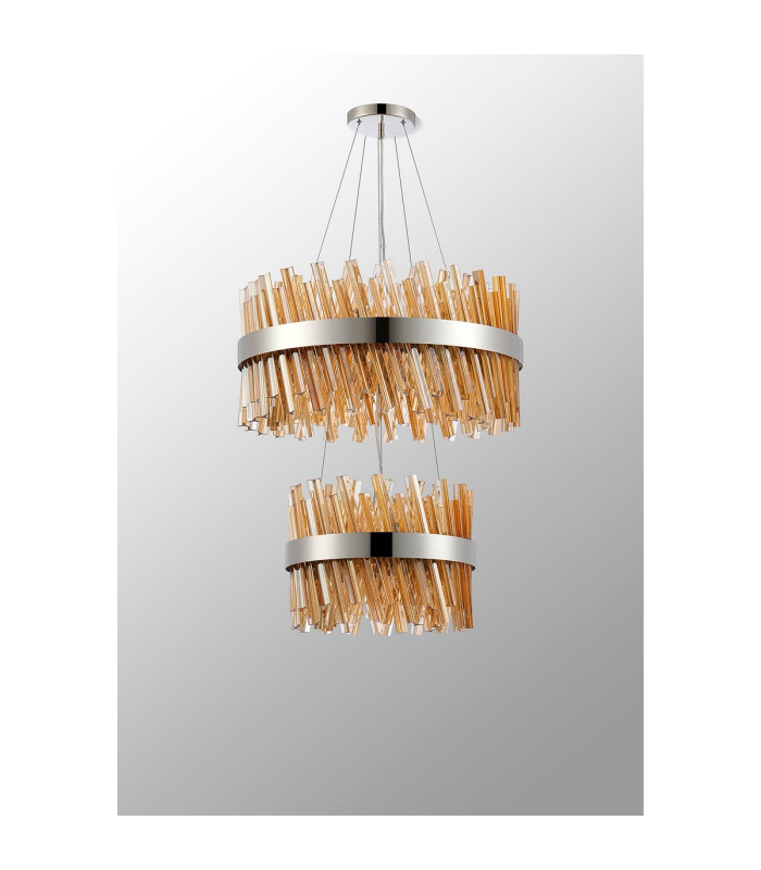 Lysander 2 Tier 40cm + 60cm Pendant 10 + 18 Light G9 Polished Nickel/Amber Item Weight: 27kg-10