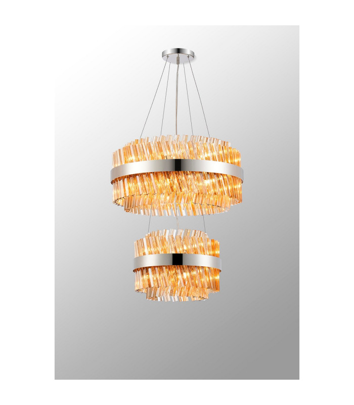 Lysander 2 Tier 40cm + 60cm Pendant 10 + 18 Light G9 Polished Nickel/Amber Item Weight: 27kg-11