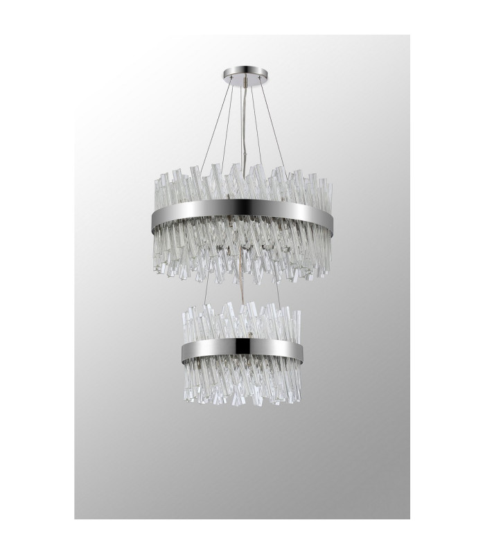 Lysander 2 Tier 40cm + 60cm Pendant 10 + 18 Light G9 Polished Nickel/Clear Item Weight: 27kg-10