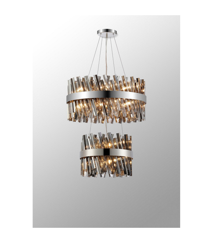 Lysander 2 Tier 40cm + 60cm Pendant 10 + 18 Light G9 Polished Nickel/Smoke Item Weight: 27kg-3