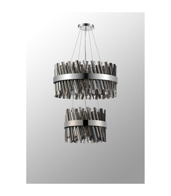 Lysander 2 Tier 40cm + 60cm Pendant 10 + 18 Light G9 Polished Nickel/Smoke Item Weight: 27kg-10