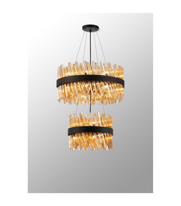 Lysander 2 Tier 40cm + 60cm Pendant 10 + 18 Light G9 Satin Black/Amber Item Weight: 27kg-3