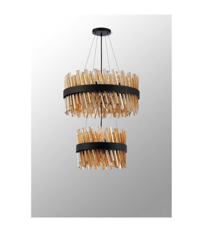Lysander 2 Tier 40cm + 60cm Pendant 10 + 18 Light G9 Satin Black/Amber Item Weight: 27kg-10