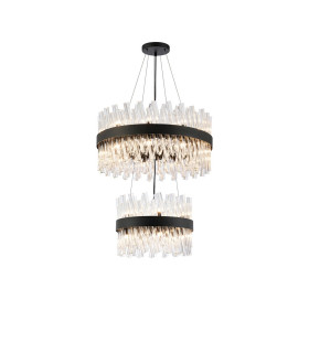 Lysander 2 Tier 40cm + 60cm Pendant 10 + 18 Light G9 Satin Black/Clear Item Weight: 27kg-1