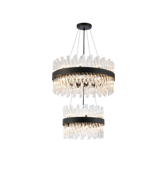 Lysander 2 Tier 40cm + 60cm Pendant 10 + 18 Light G9 Satin Black/Clear Item Weight: 27kg-1