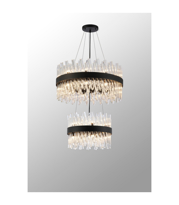 Lysander 2 Tier 40cm + 60cm Pendant 10 + 18 Light G9 Satin Black/Clear Item Weight: 27kg-3