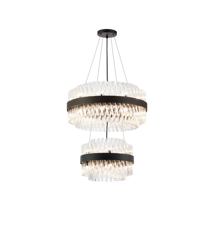 Lysander 2 Tier 40cm + 60cm Pendant 10 + 18 Light G9 Satin Black/Clear Item Weight: 27kg-5