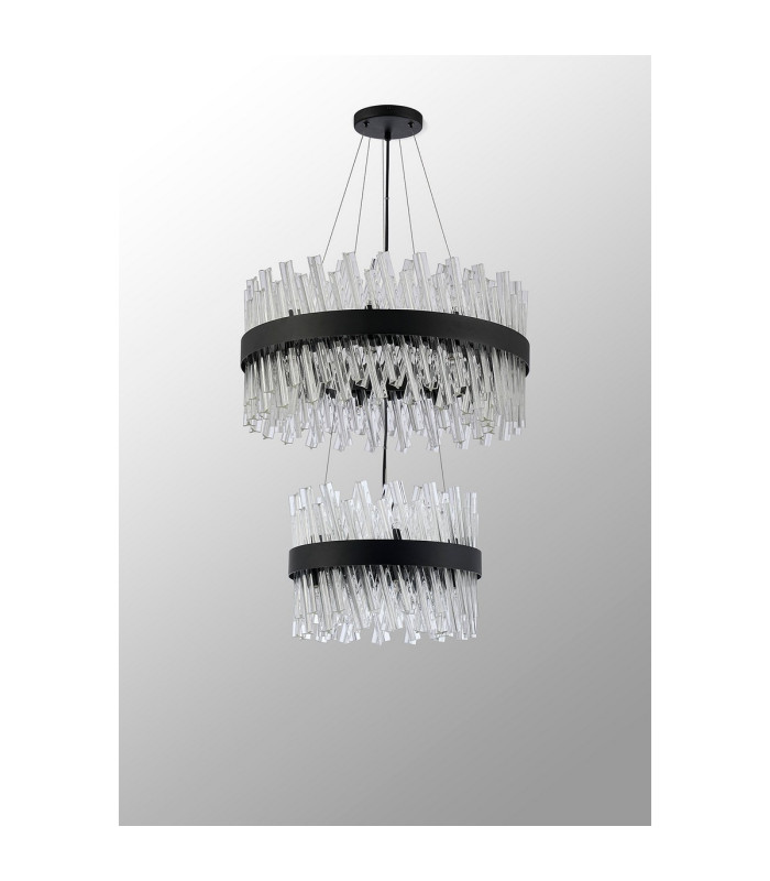 Lysander 2 Tier 40cm + 60cm Pendant 10 + 18 Light G9 Satin Black/Clear Item Weight: 27kg-10