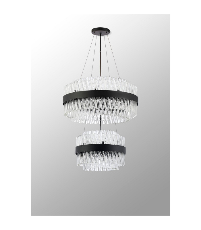 Lysander 2 Tier 40cm + 60cm Pendant 10 + 18 Light G9 Satin Black/Clear Item Weight: 27kg-12