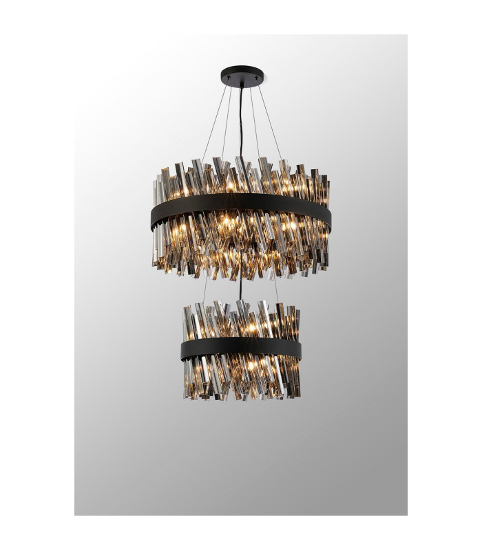 Lysander 2 Tier 40cm + 60cm Pendant 10 + 18 Light G9 Satin Black/Smoke Item Weight: 27kg-3