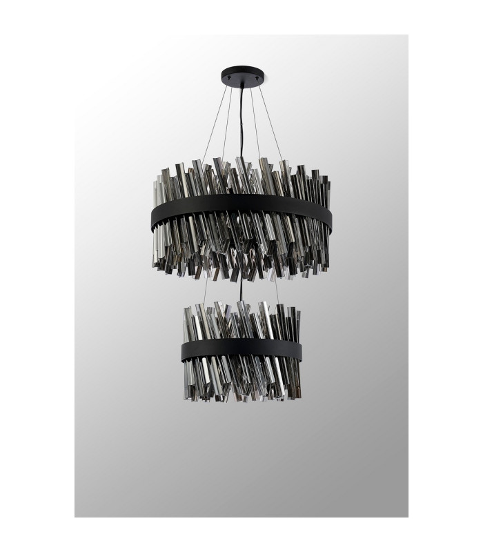 Lysander 2 Tier 40cm + 60cm Pendant 10 + 18 Light G9 Satin Black/Smoke Item Weight: 27kg-10