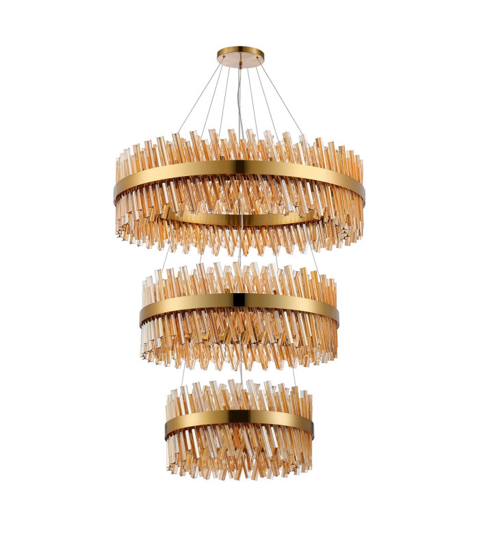 Lysander 3 Tier 60cm + 80cm + 1m Pendant 18 + 24 + 32 Light G9 Brass/Amber Item Weight: 70kg-4