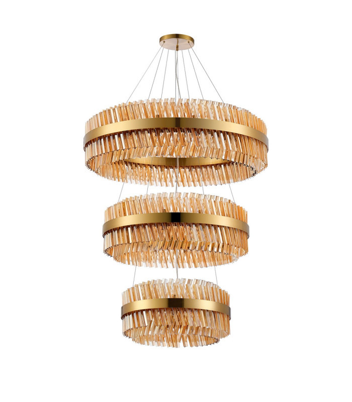 Lysander 3 Tier 60cm + 80cm + 1m Pendant 18 + 24 + 32 Light G9 Brass/Amber Item Weight: 70kg-7