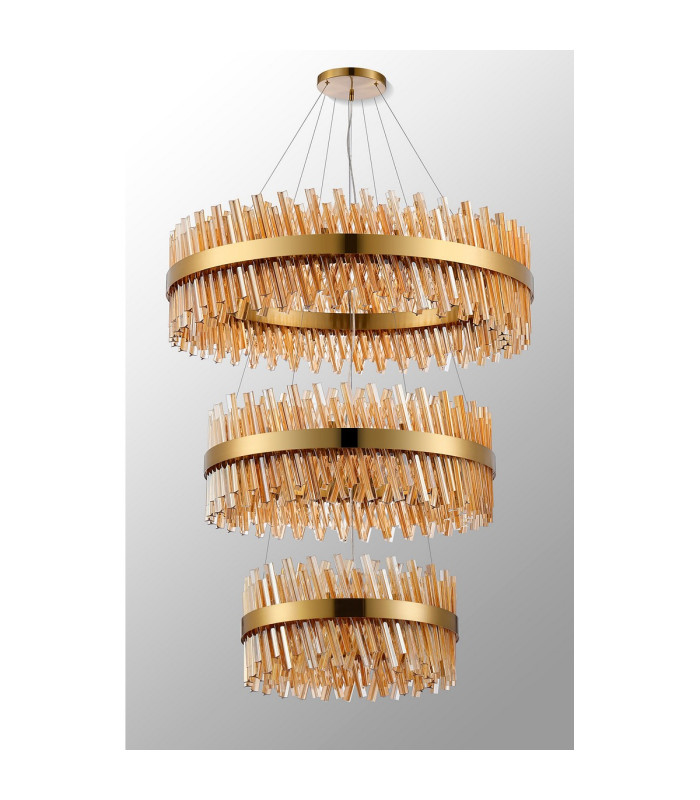 Lysander 3 Tier 60cm + 80cm + 1m Pendant 18 + 24 + 32 Light G9 Brass/Amber Item Weight: 70kg-8
