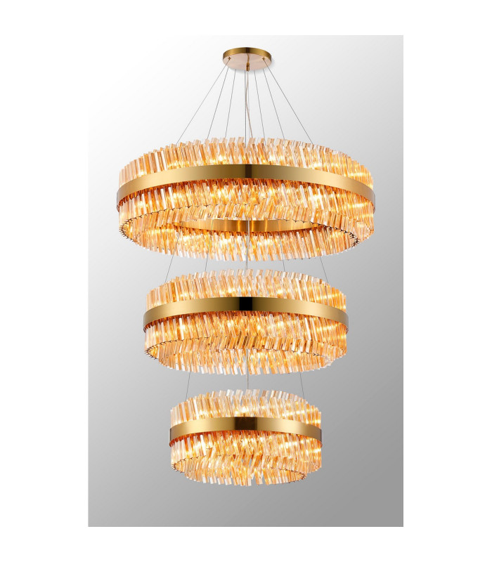 Lysander 3 Tier 60cm + 80cm + 1m Pendant 18 + 24 + 32 Light G9 Brass/Amber Item Weight: 70kg-9