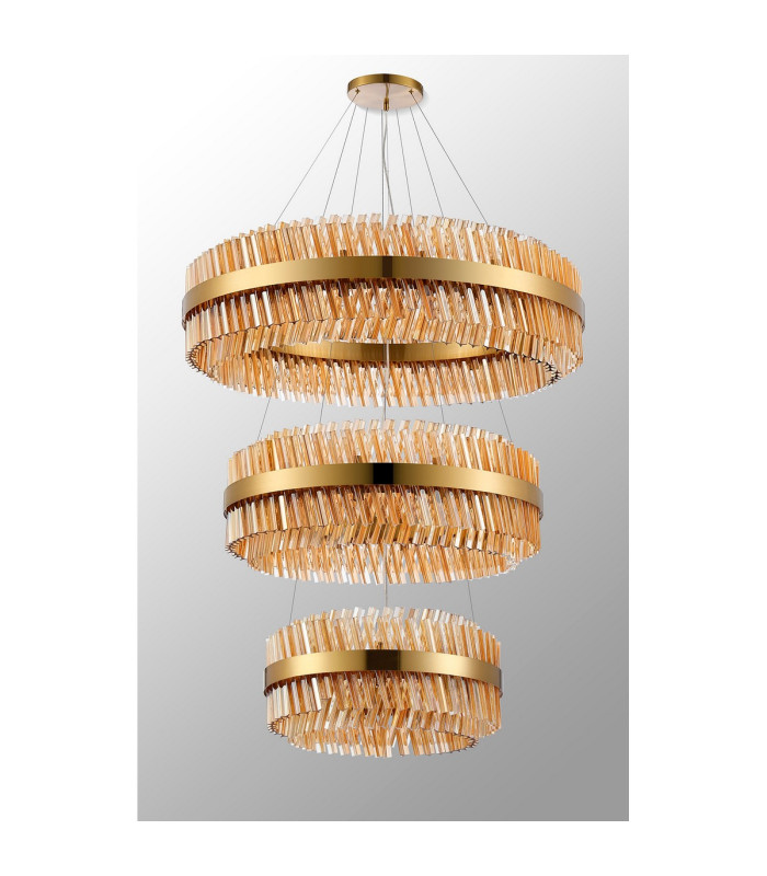 Lysander 3 Tier 60cm + 80cm + 1m Pendant 18 + 24 + 32 Light G9 Brass/Amber Item Weight: 70kg-10