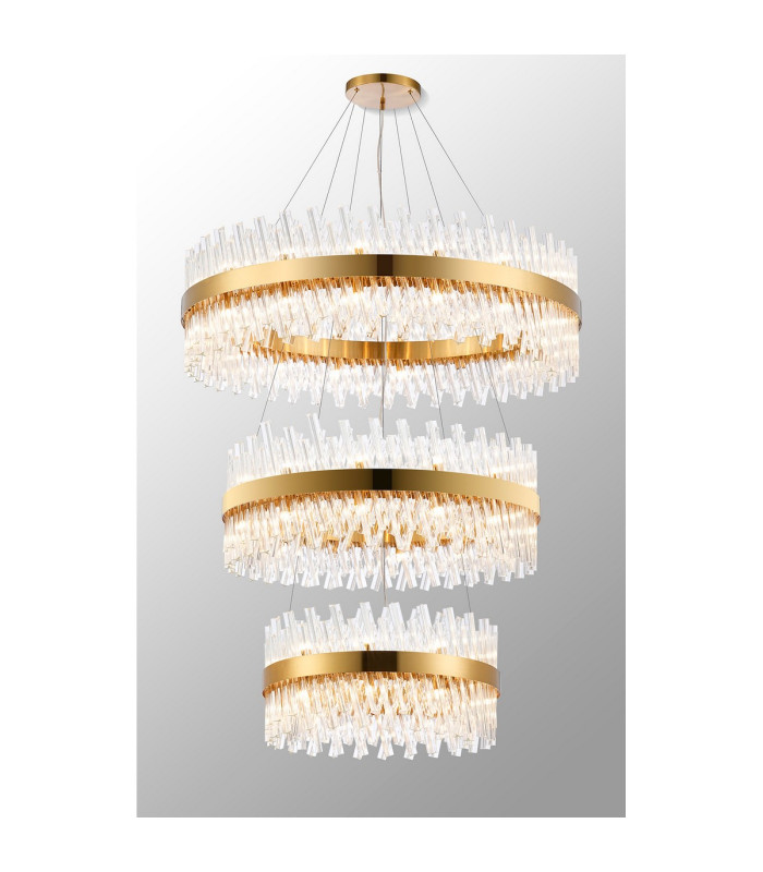 Lysander 3 Tier 60cm + 80cm + 1m Pendant 18 + 24 + 32 Light G9 Brass/Clear Item Weight: 70kg-3