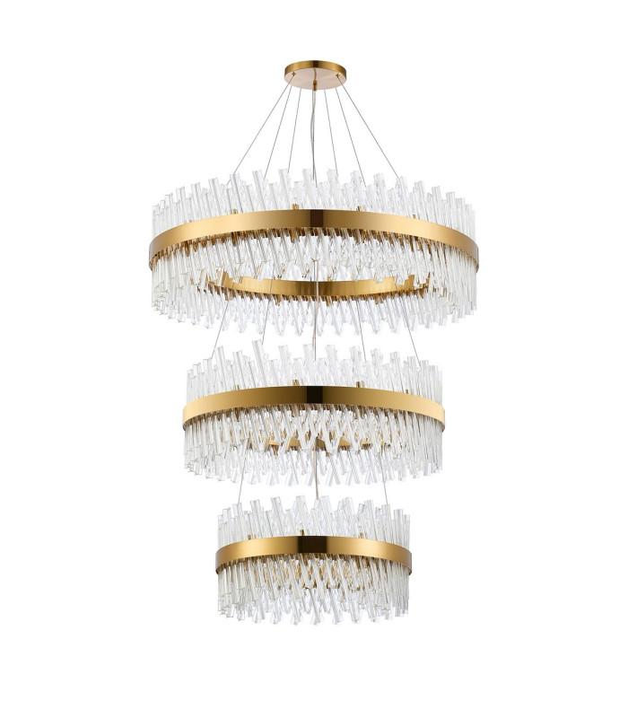 Lysander 3 Tier 60cm + 80cm + 1m Pendant 18 + 24 + 32 Light G9 Brass/Clear Item Weight: 70kg-4