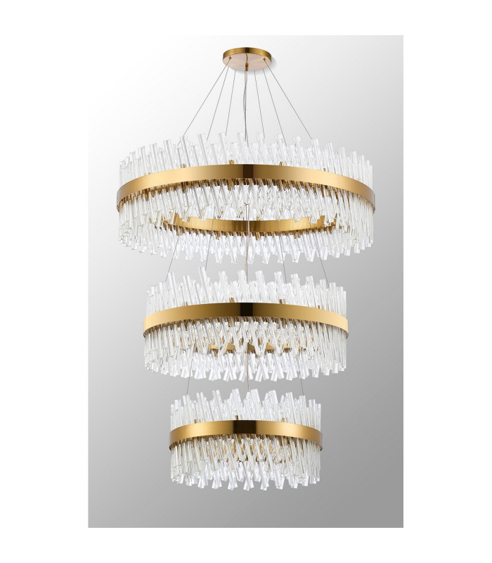 Lysander 3 Tier 60cm + 80cm + 1m Pendant 18 + 24 + 32 Light G9 Brass/Clear Item Weight: 70kg-8