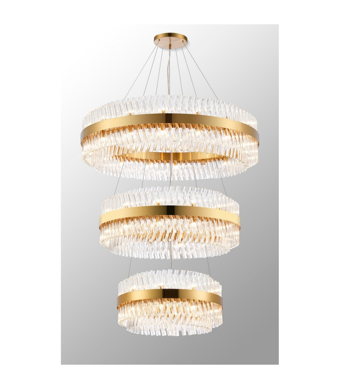 Lysander 3 Tier 60cm + 80cm + 1m Pendant 18 + 24 + 32 Light G9 Brass/Clear Item Weight: 70kg-9