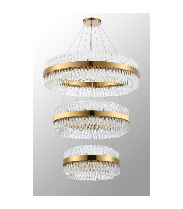 Lysander 3 Tier 60cm + 80cm + 1m Pendant 18 + 24 + 32 Light G9 Brass/Clear Item Weight: 70kg-10