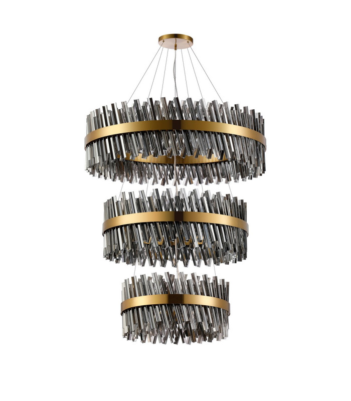 Lysander 3 Tier 60cm + 80cm + 1m Pendant 18 + 24 + 32 Light G9 Brass/Smoke Item Weight: 70kg-4